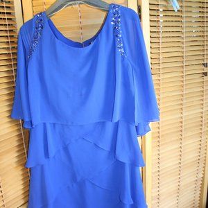 SLNY Blue Ruffled Dress with Sequins and Flowing Sleeves Size 16